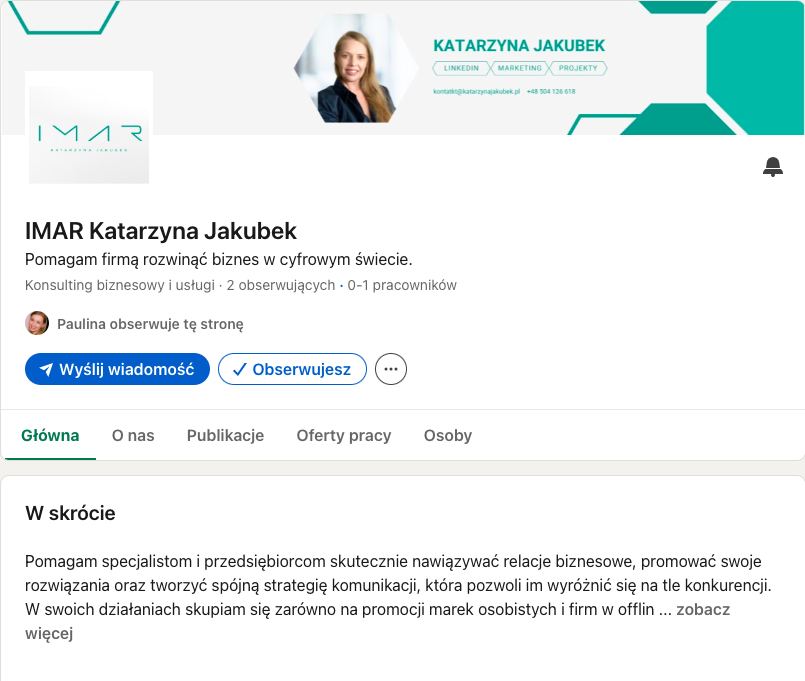 Profil firmowy IMAR Katarzyna Jakubek na LinkedIn